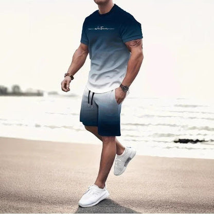 Summer Fashion Trend 3D Digital Printing Men's Short Sleeve Shorts Suit