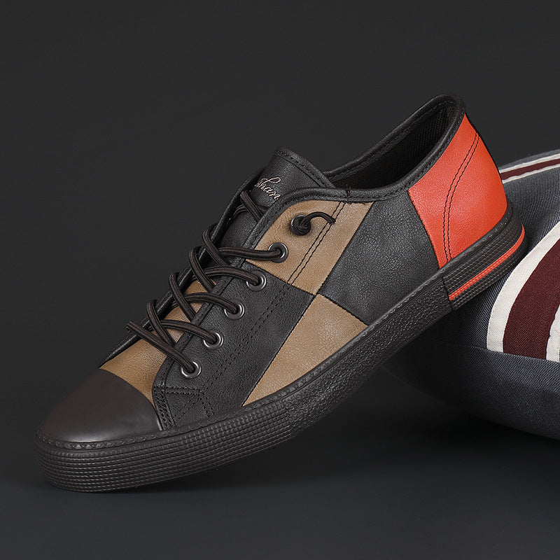 Men's New Fashionable All-match Color Matching Color Contrast Leather Shoes With Rubber Sole