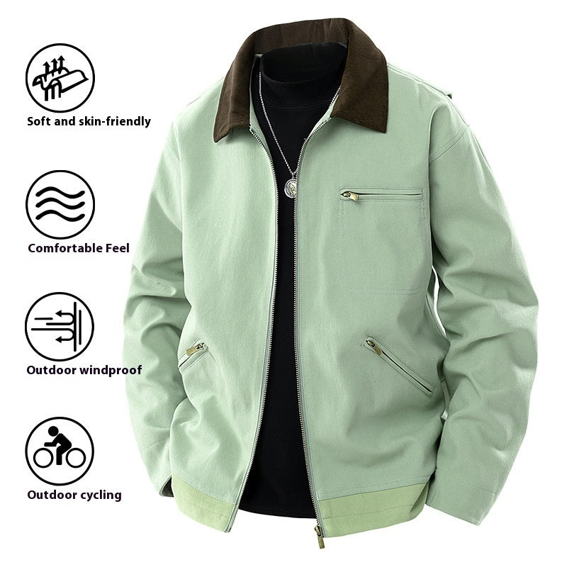 Spring And Autumn Contrast Color Lapels Workwear Jacket