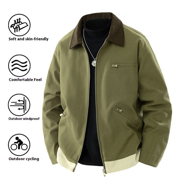Spring And Autumn Contrast Color Lapels Workwear Jacket