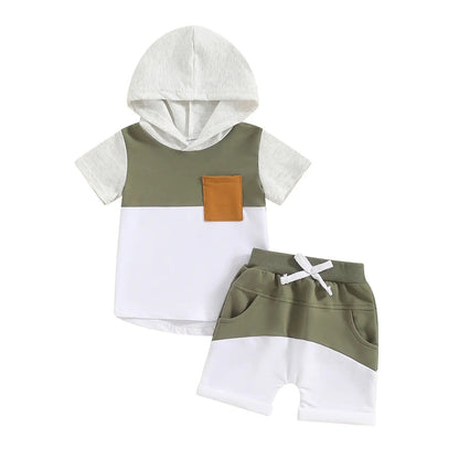 Boys And Girls Color-block Crew Neck Hooded Suits