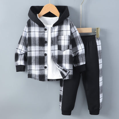 Long Sleeve Plaid Contrast Color Hoodie Two-piece Set