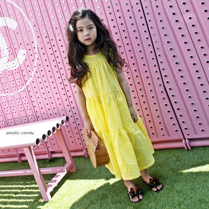 Girls' Big Swing Skirt Long Sleeveless Dress