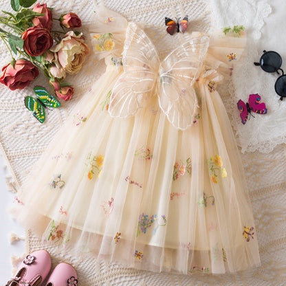 Korean Flower Embroidery Girls' Chiffon Skirt