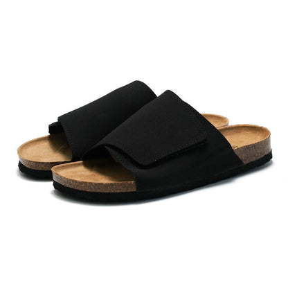 Cork Slippers Male Leather Version Platform Slippers Retro Slip-on Lazy Shoes
