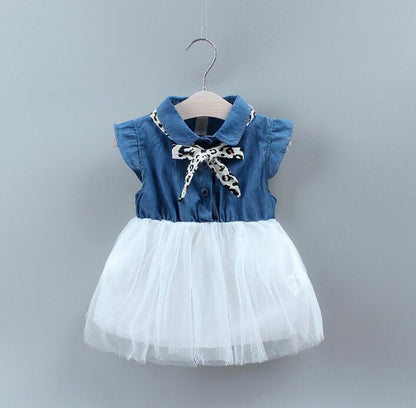Denim stitching mesh princess dress