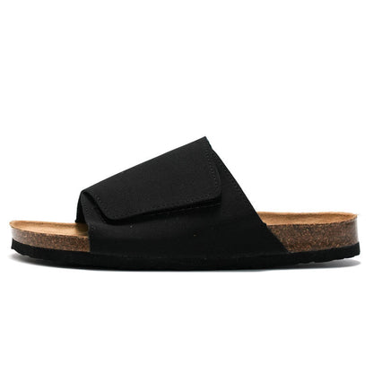 Cork Slippers Male Leather Version Platform Slippers Retro Slip-on Lazy Shoes