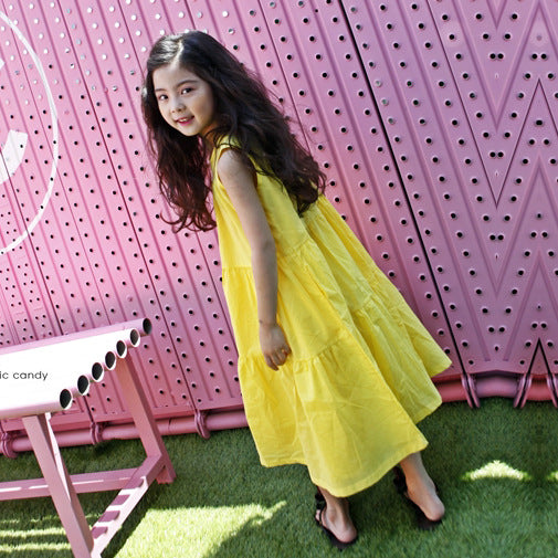 Girls' Big Swing Skirt Long Sleeveless Dress