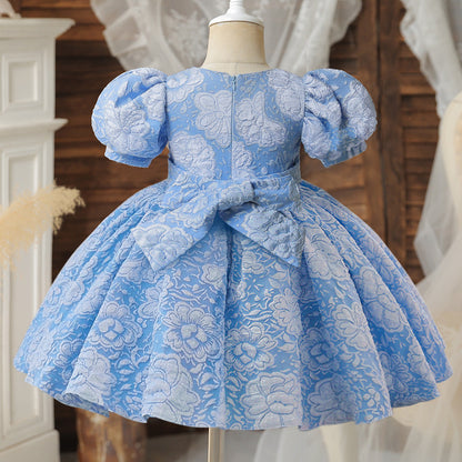Girl's Baby Dress For One Year Old Puff Sleeve Bow Princess Dress