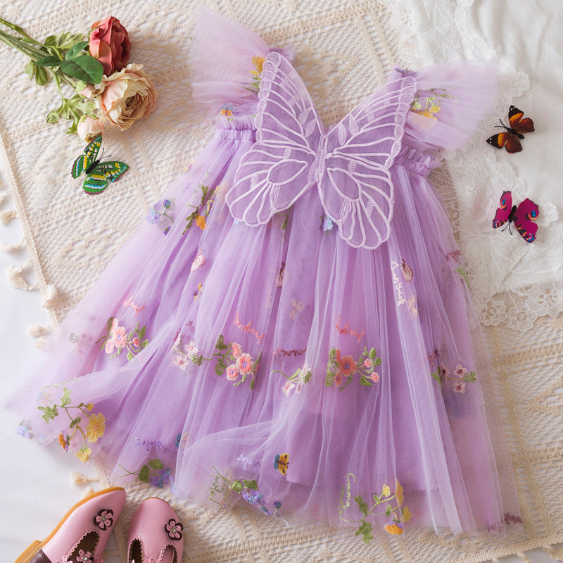 Korean Flower Embroidery Girls' Chiffon Skirt