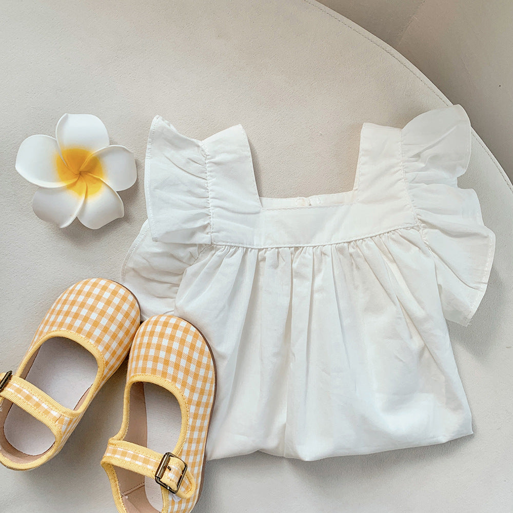 Ruffled Girls' Cotton Flying Sleeve Dress