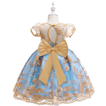 European and American children's dress princess dress bow pearl
