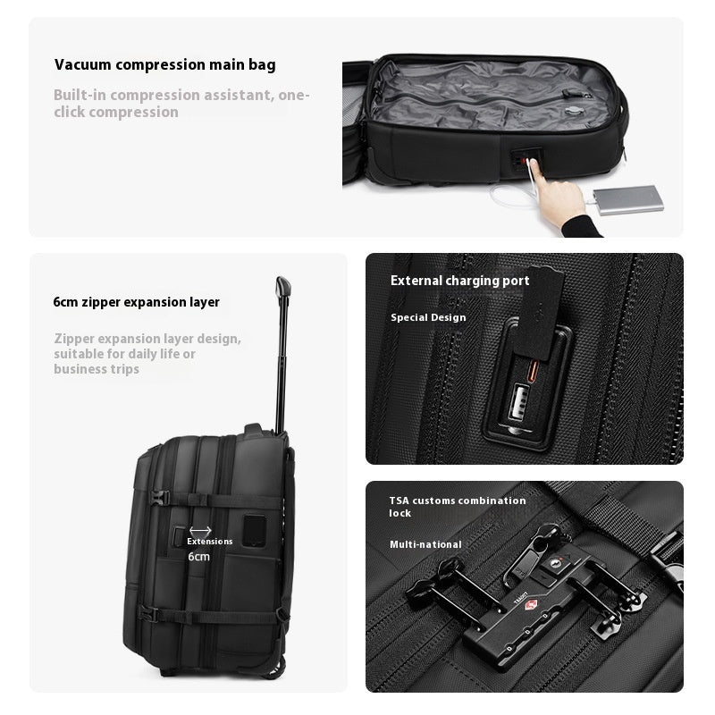 Vacuum Expandable Trolley Backpack Large Capacity Scalable Business Trip