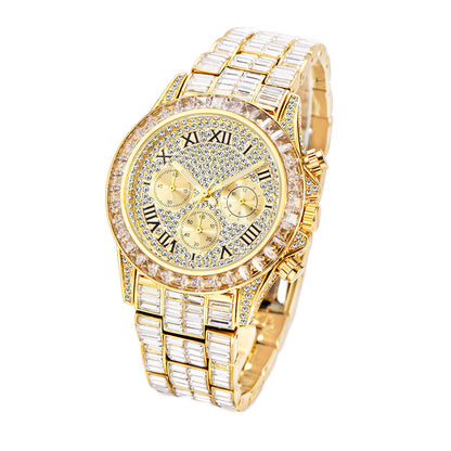 Fashion Three Eyes Rainbow Diamond Daikin Watch Full Square Diamond British Men's Watch