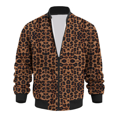 Autumn Vintage Leopard Print Pattern Men's Zipper Jacket Fleece-lined Long Sleeve Coat