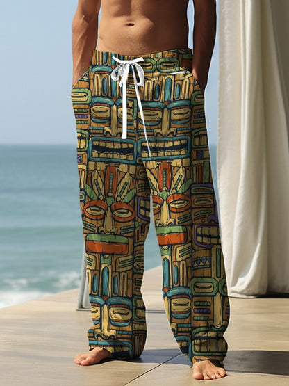 Autumn Men's Health Cloth Straight-leg Pants 3D Digital Vintage Print Ethnic Style Baggy Pant