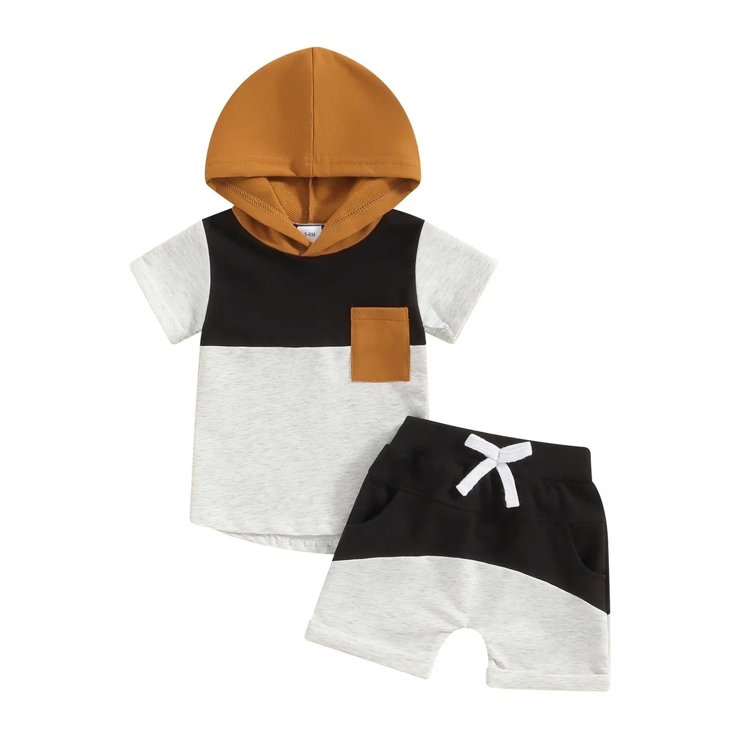 Boys And Girls Color-block Crew Neck Hooded Suits