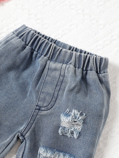 Children's Work Clothes Solid Color Vest Top And Jeans