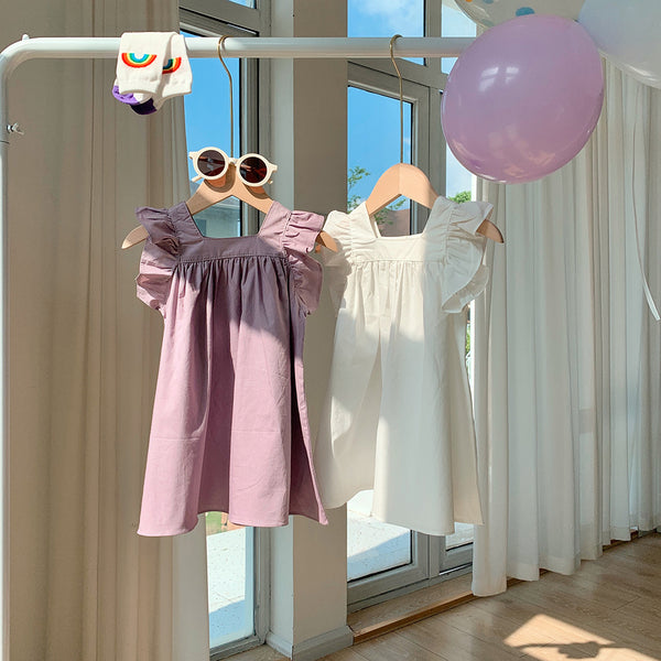 Ruffled Girls' Cotton Flying Sleeve Dress