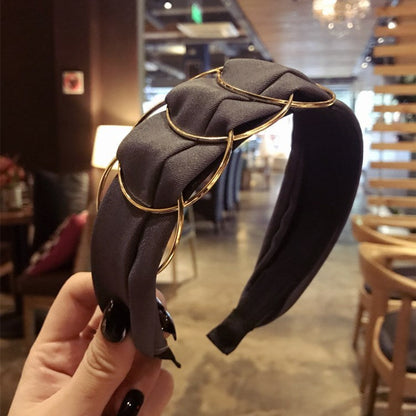 Hair Accessories Headband Women Fashion Golden Ring Cross Stitching Fabric Wide Side