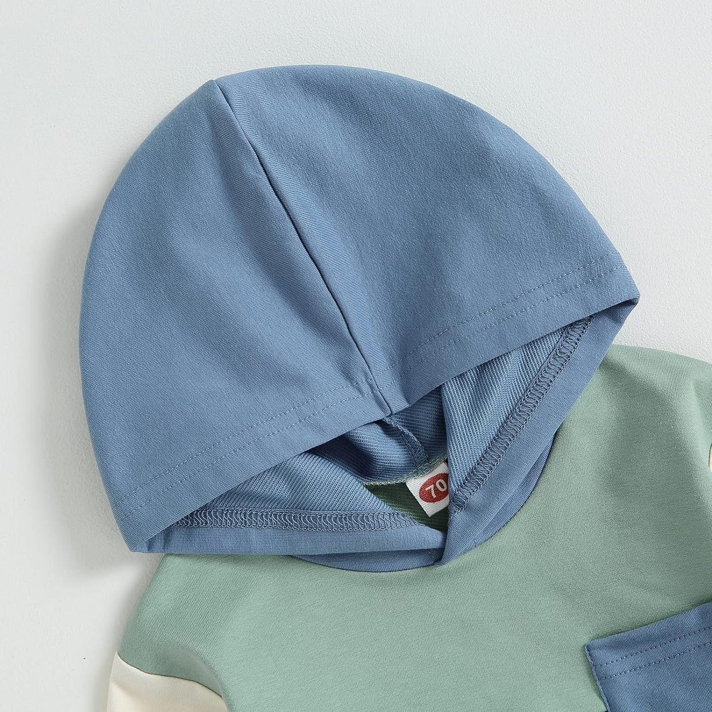 Color Contrast Patchwork Pocket Hooded Sweater Children Fashion Casual Set