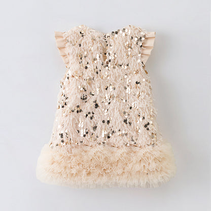 Girls' Wadding Sequined Bow Vest Dress