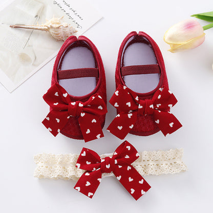 Newborn Baby 0-6-9 Months Soft Sole Toddler Shoes Hair Band Set