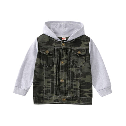 European And American Boy Hooded Raglan Denim Coat
