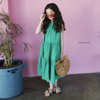 Girls' Big Swing Skirt Long Sleeveless Dress