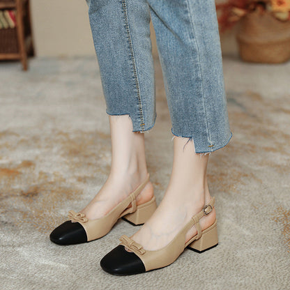 French Style Fairy Square Bow Color-matching Sandals
