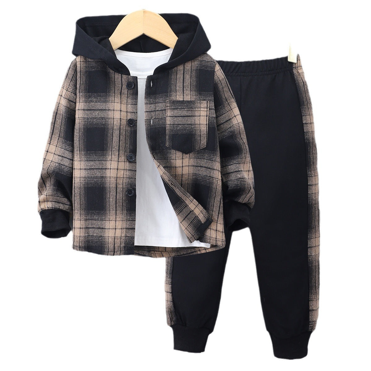 Long Sleeve Plaid Contrast Color Hoodie Two-piece Set