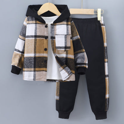 Long Sleeve Plaid Contrast Color Hoodie Two-piece Set