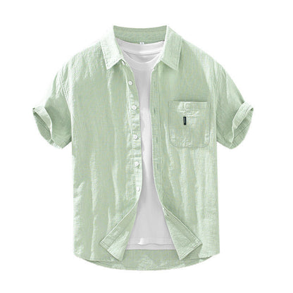 Solid Color Cotton And Linen Casual Fashion Short Sleeve Shirt