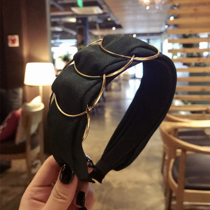 Hair Accessories Headband Women Fashion Golden Ring Cross Stitching Fabric Wide Side