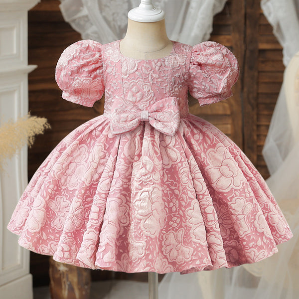 Girl's Baby Dress For One Year Old Puff Sleeve Bow Princess Dress (Available)