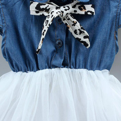 Denim stitching mesh princess dress