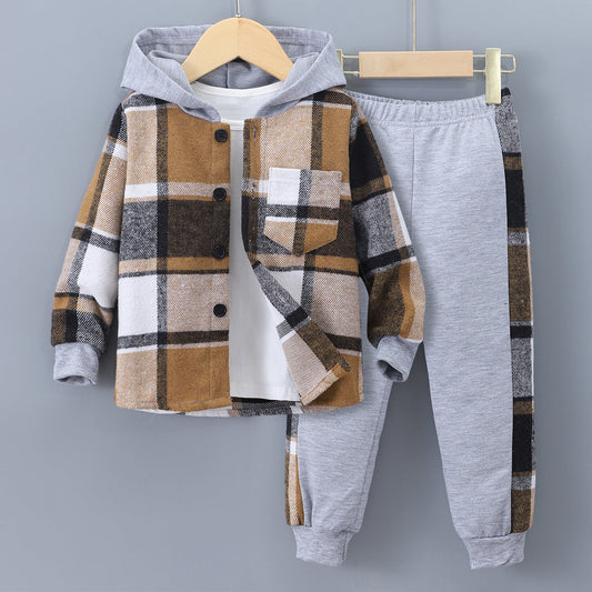 Long Sleeve Plaid Contrast Color Hoodie Two-piece Set