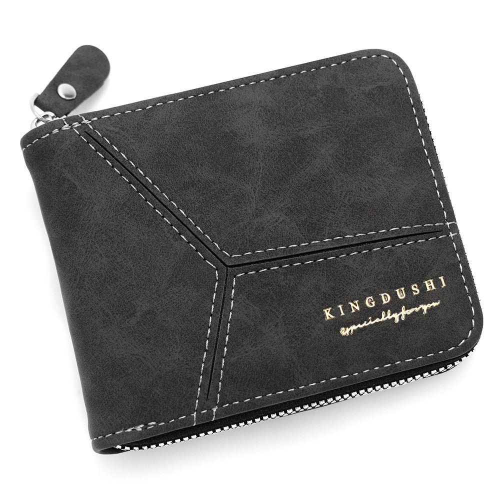 Matte Stitching Men's Short Wallet Multiple Card Slots