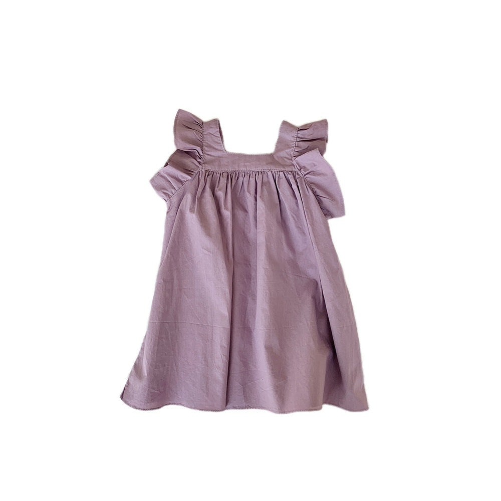 Ruffled Girls' Cotton Flying Sleeve Dress