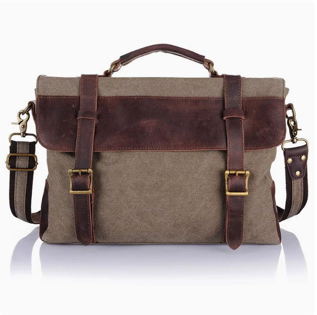 Tote Briefcase Messenger Bag With Crazy Horse Cowhide Vintage