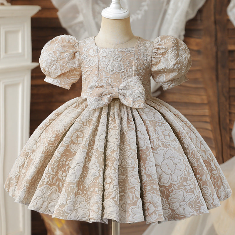 Girl's Baby Dress For One Year Old Puff Sleeve Bow Princess Dress