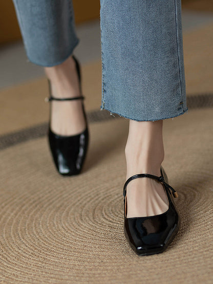 Red Patent Leather Square Toe Vintage Women's Shoes