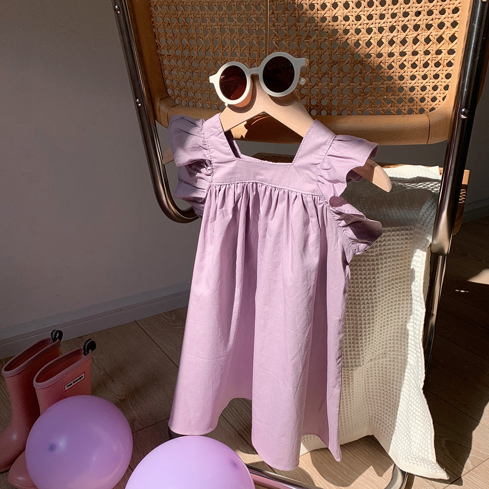 Ruffled Girls' Cotton Flying Sleeve Dress