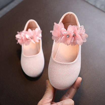 Solid Color Girl Rhinestone String Flower Small Single-layer Shoes Dancing Shoes