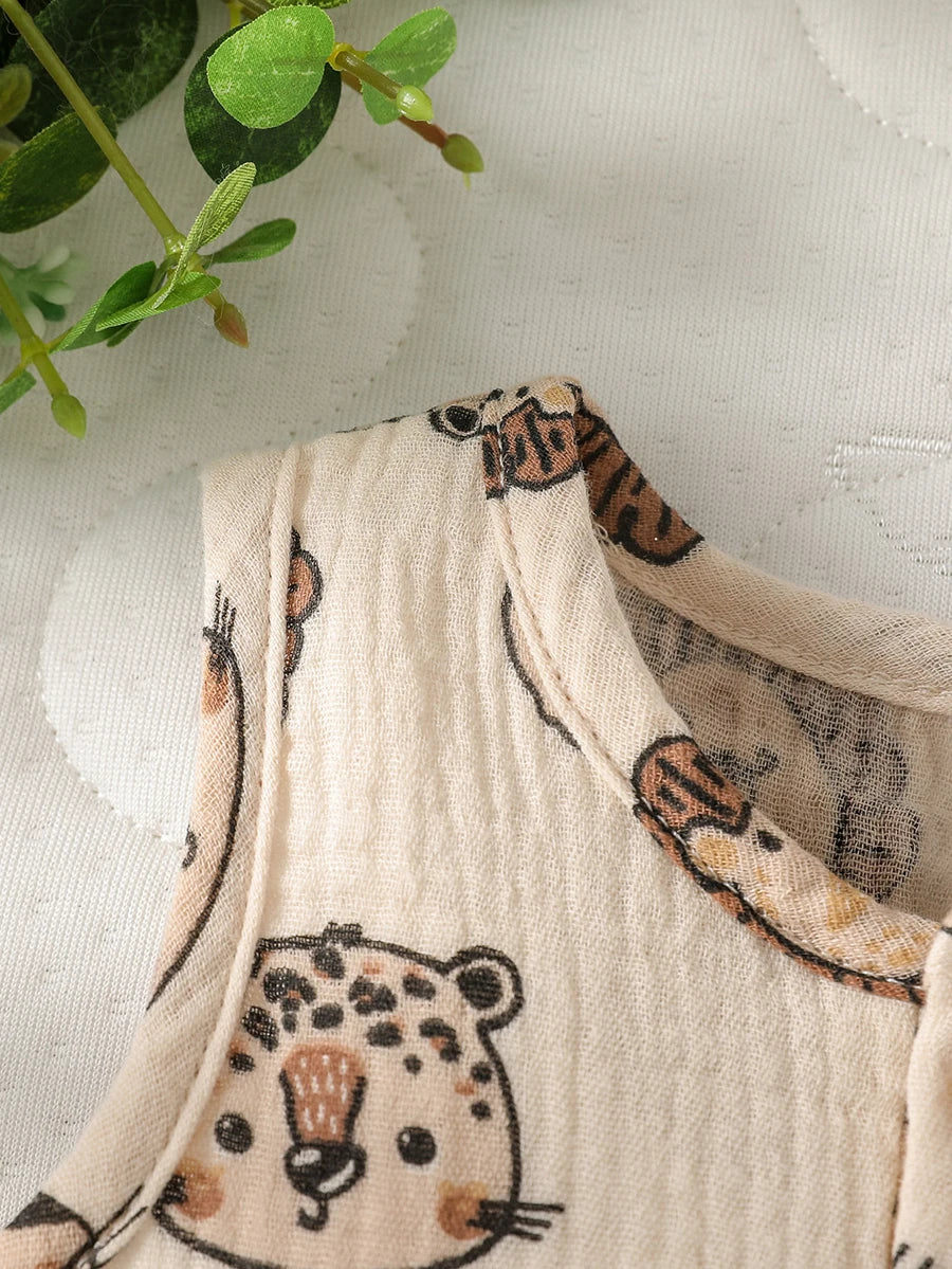 2024 New Cotton Soft Baby boys summer Sleeveless cute cartoon animals printed Daily  Jumpsuit