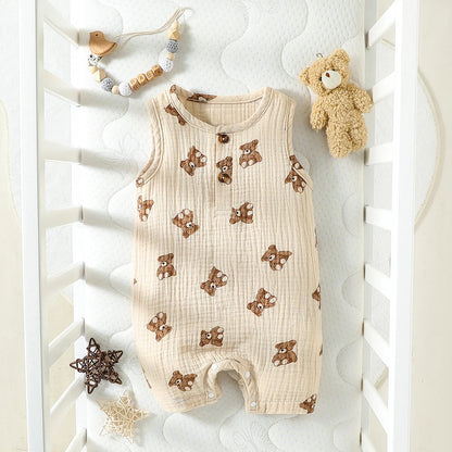 2024 New Cotton Soft Baby boys summer Sleeveless cute cartoon animals printed Daily  Jumpsuit