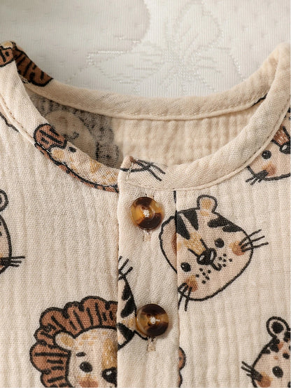 2024 New Cotton Soft Baby boys summer Sleeveless cute cartoon animals printed Daily  Jumpsuit