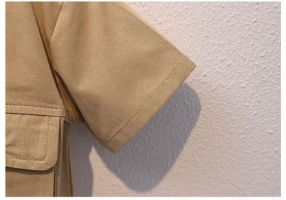 Summer Kids 2024 Summer New Boys Suit Child Buttons Shirt Cargo Shorts Multi-pocket Workwear Suit Short Sleeve Shorts Cotton Set