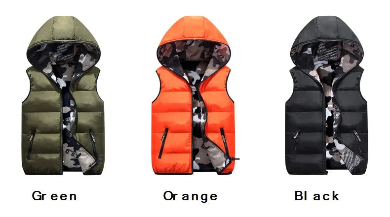 Parent-Child Outfits Warm Camo Reversible Vest Girls Boys Cotton Full Zip Waistcoat School Kids Outerwear Child Jacket 100-185cm