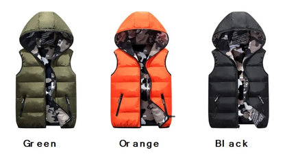 Parent-Child Outfits Warm Camo Reversible Vest Girls Boys Cotton Full Zip Waistcoat School Kids Outerwear Child Jacket 100-185cm